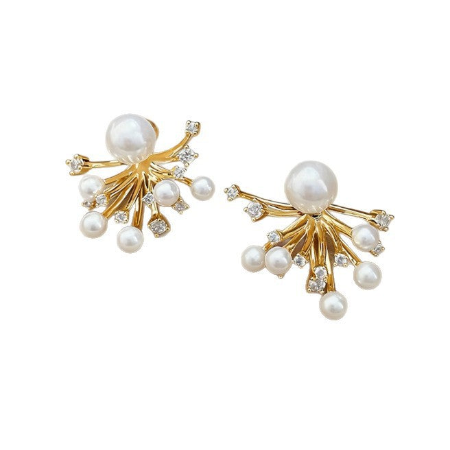 Heart Shape Tassel Earrings For Women With Copper Studs, Electroplated Alloy And Artificial Pearl Inlay