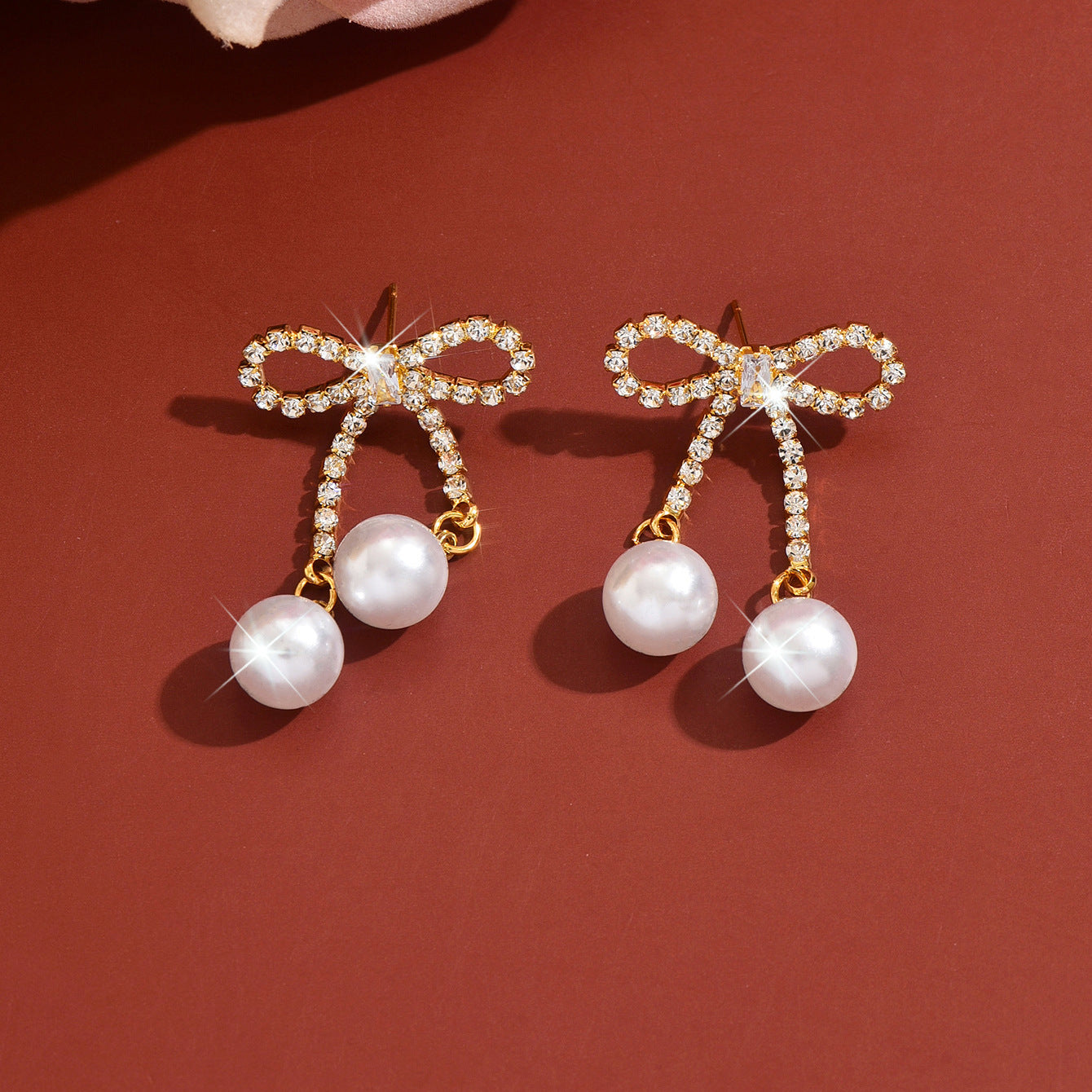 Bow Tie Earrings For Women With 925 Sterling Silver Posts, Sweet Style, Copper Base Electroplated With Rhinestones
