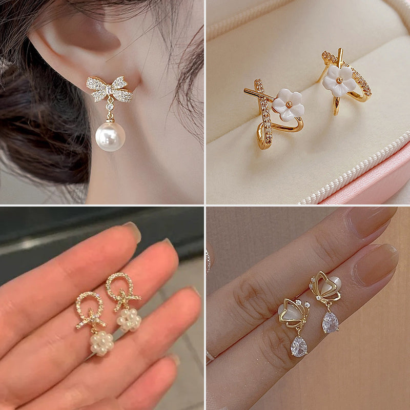 Luxurious Bow Tie Drop Earrings For Women With Zircon Inlay, Featuring 925 Sterling Silver Studs