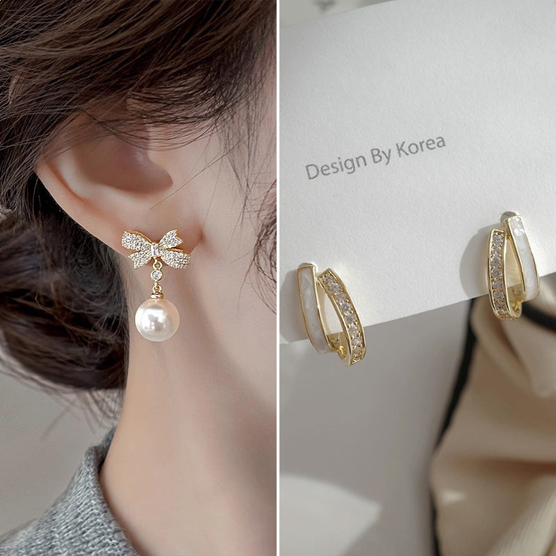 Luxurious Bow Tie Drop Earrings For Women With Zircon Inlay, Featuring 925 Sterling Silver Studs