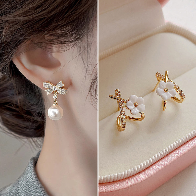 Luxurious Bow Tie Drop Earrings For Women With Zircon Inlay, Featuring 925 Sterling Silver Studs