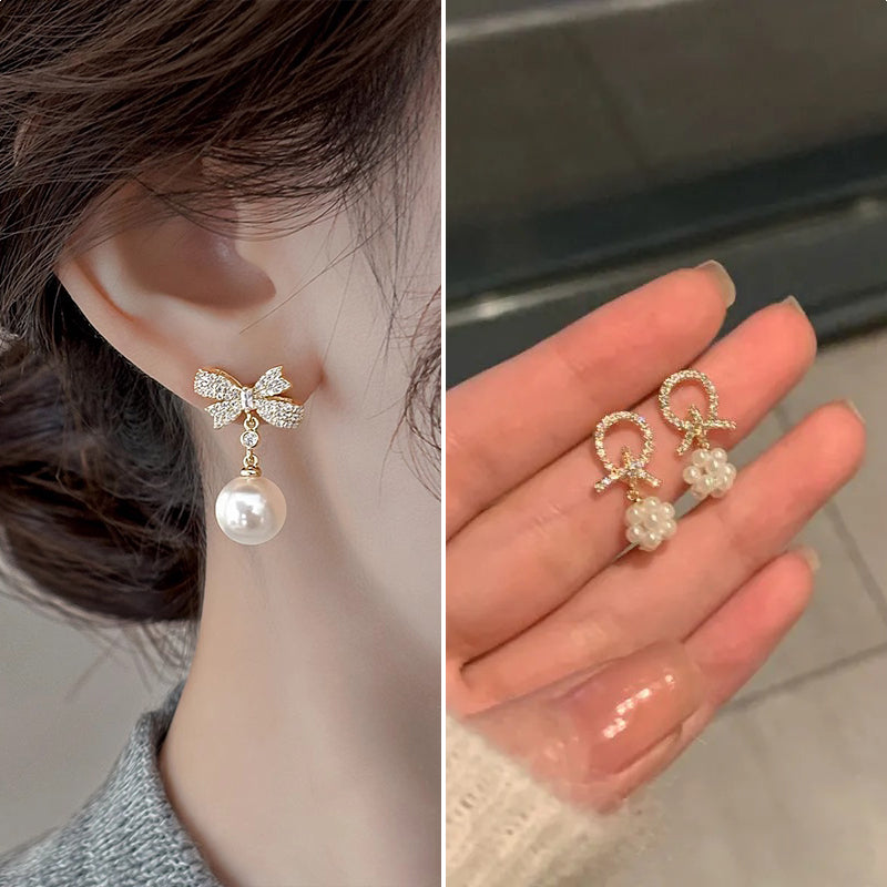 Luxurious Bow Tie Drop Earrings For Women With Zircon Inlay, Featuring 925 Sterling Silver Studs