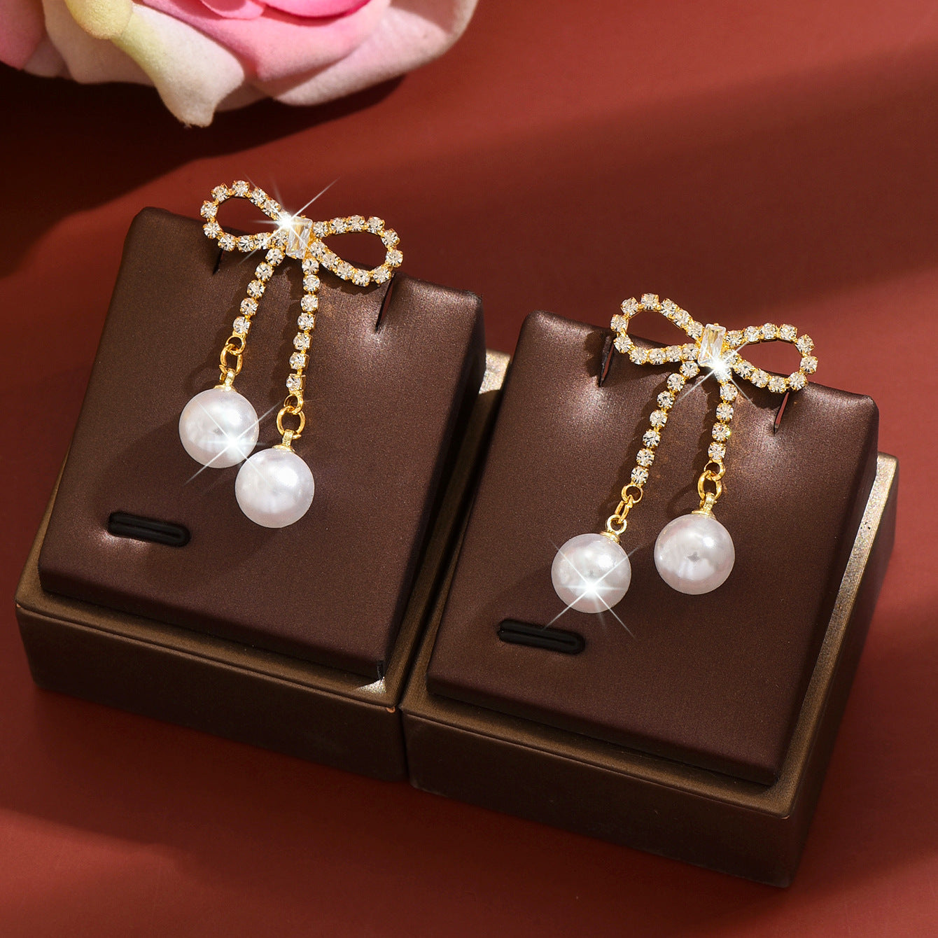 Bow Tie Earrings For Women With 925 Sterling Silver Posts, Sweet Style, Copper Base Electroplated With Rhinestones