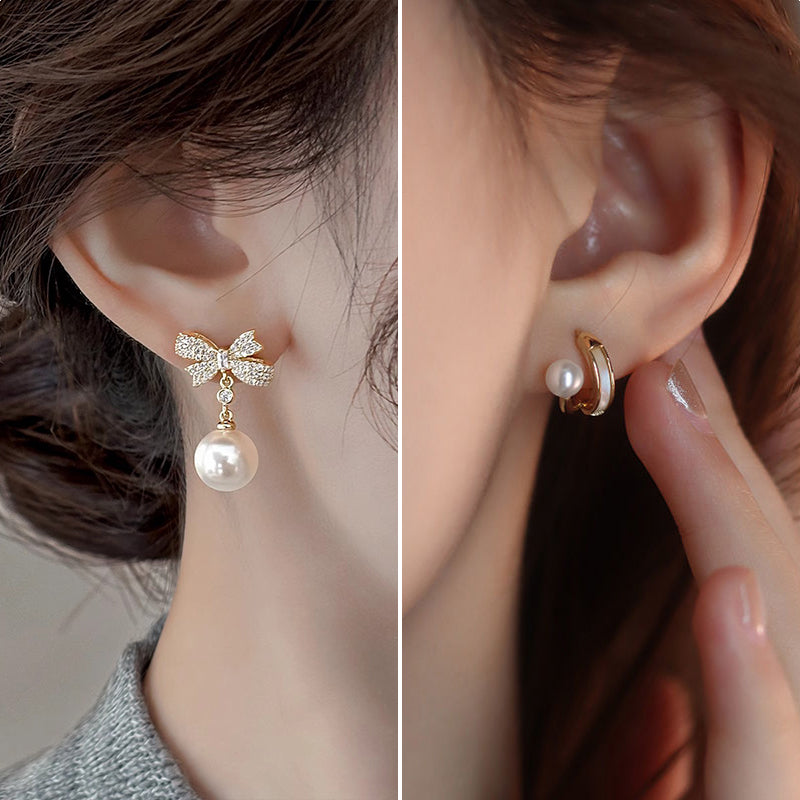 Luxurious Bow Tie Drop Earrings For Women With Zircon Inlay, Featuring 925 Sterling Silver Studs