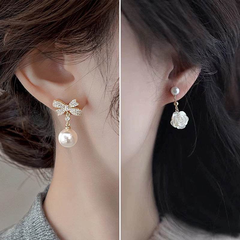 Luxurious Bow Tie Drop Earrings For Women With Zircon Inlay, Featuring 925 Sterling Silver Studs