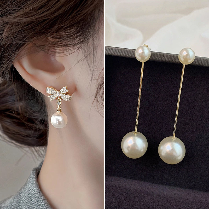 Luxurious Bow Tie Drop Earrings For Women With Zircon Inlay, Featuring 925 Sterling Silver Studs
