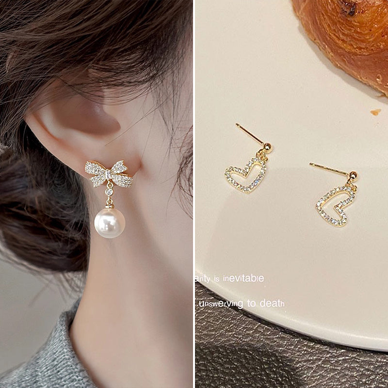 Luxurious Bow Tie Drop Earrings For Women With Zircon Inlay, Featuring 925 Sterling Silver Studs