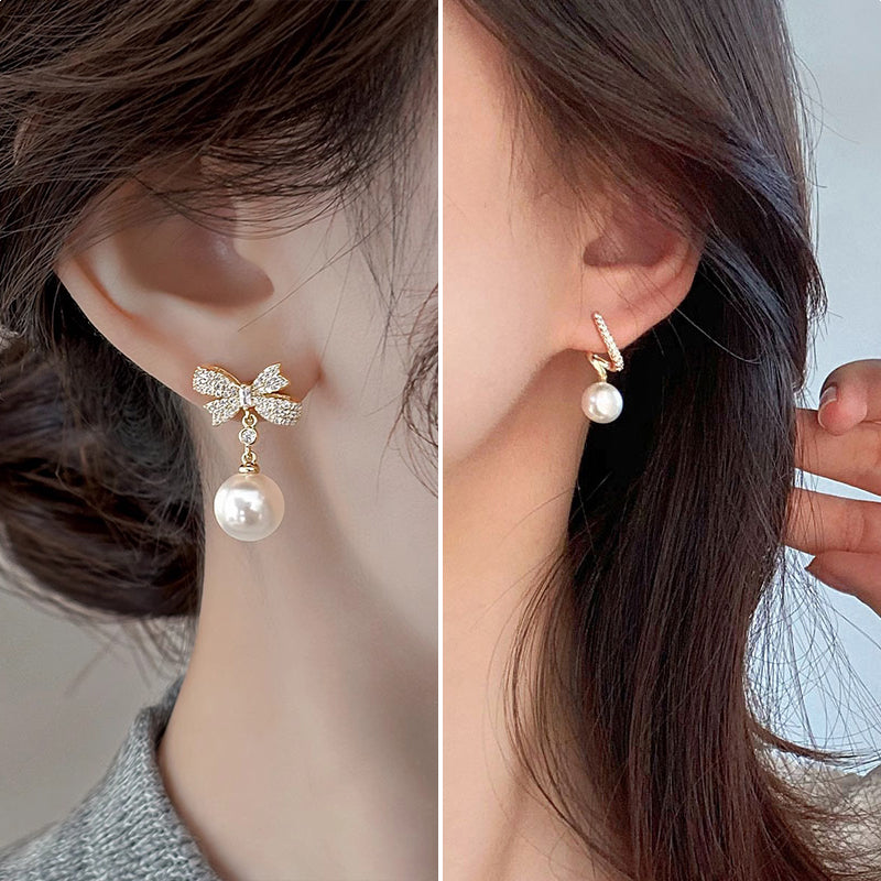 Luxurious Bow Tie Drop Earrings For Women With Zircon Inlay, Featuring 925 Sterling Silver Studs