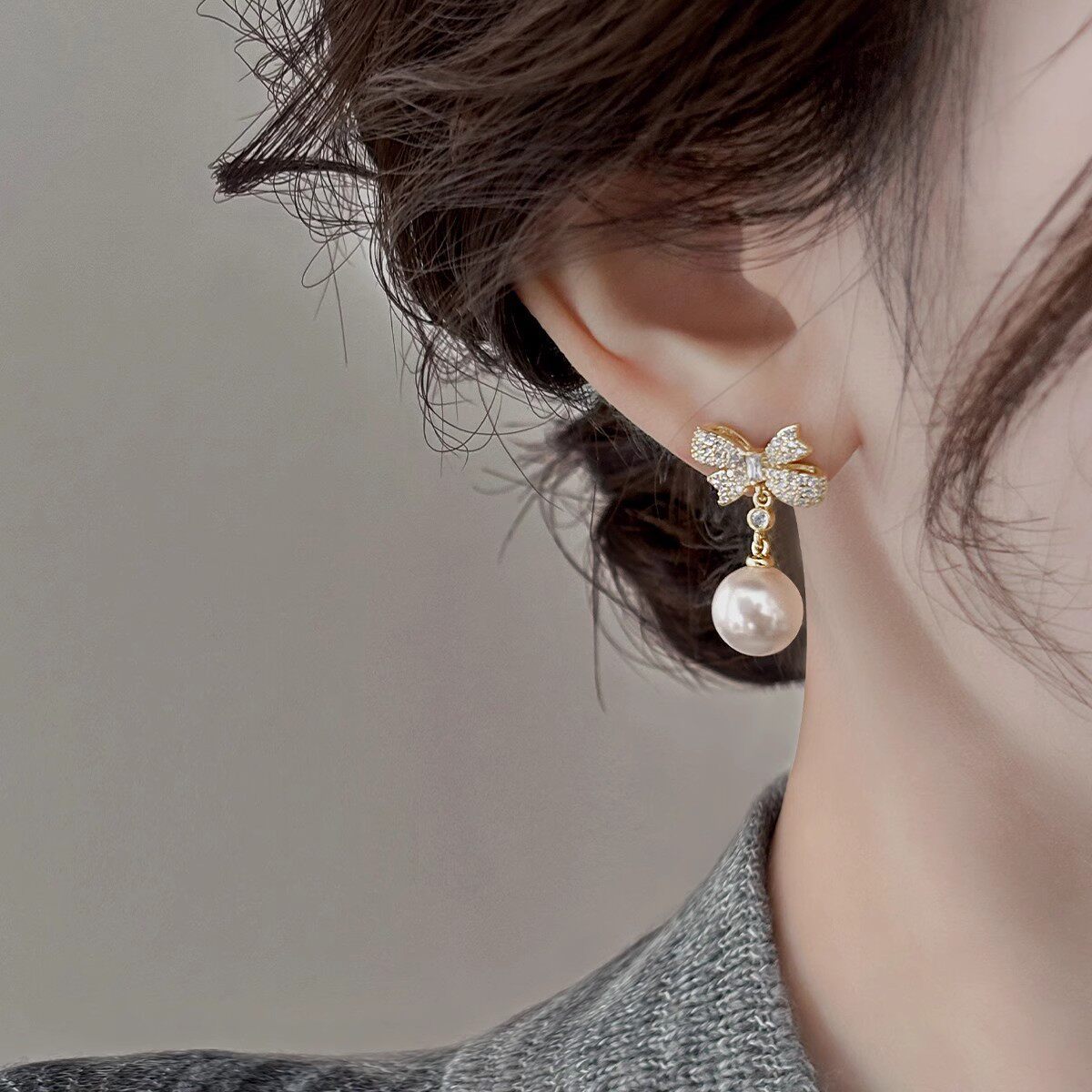 Luxurious Bow Tie Drop Earrings For Women With Zircon Inlay, Featuring 925 Sterling Silver Studs