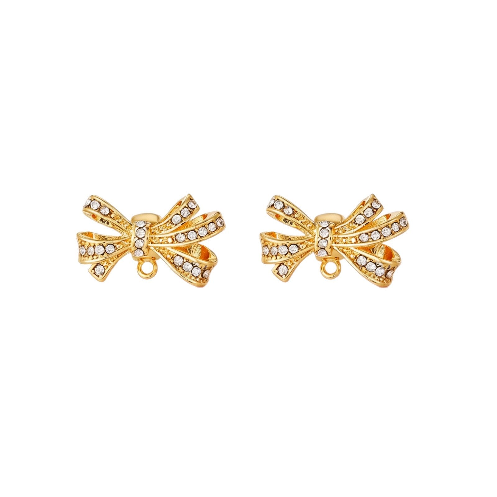 Gold Bow Tie Clip Earrings For Women Featuring Rhinestones And Zinc Alloy Ear Pins