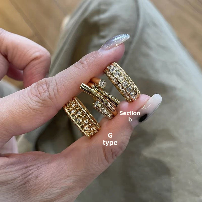 Double Ring For Women In Gold Alloy Featuring Electroplated Finish