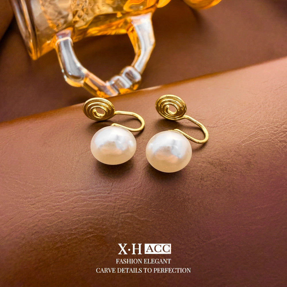 Elegant Heart Shape Clip Earrings For Women In Gold Alloy With Electroplated Finish And Artificial Pearl Inlay