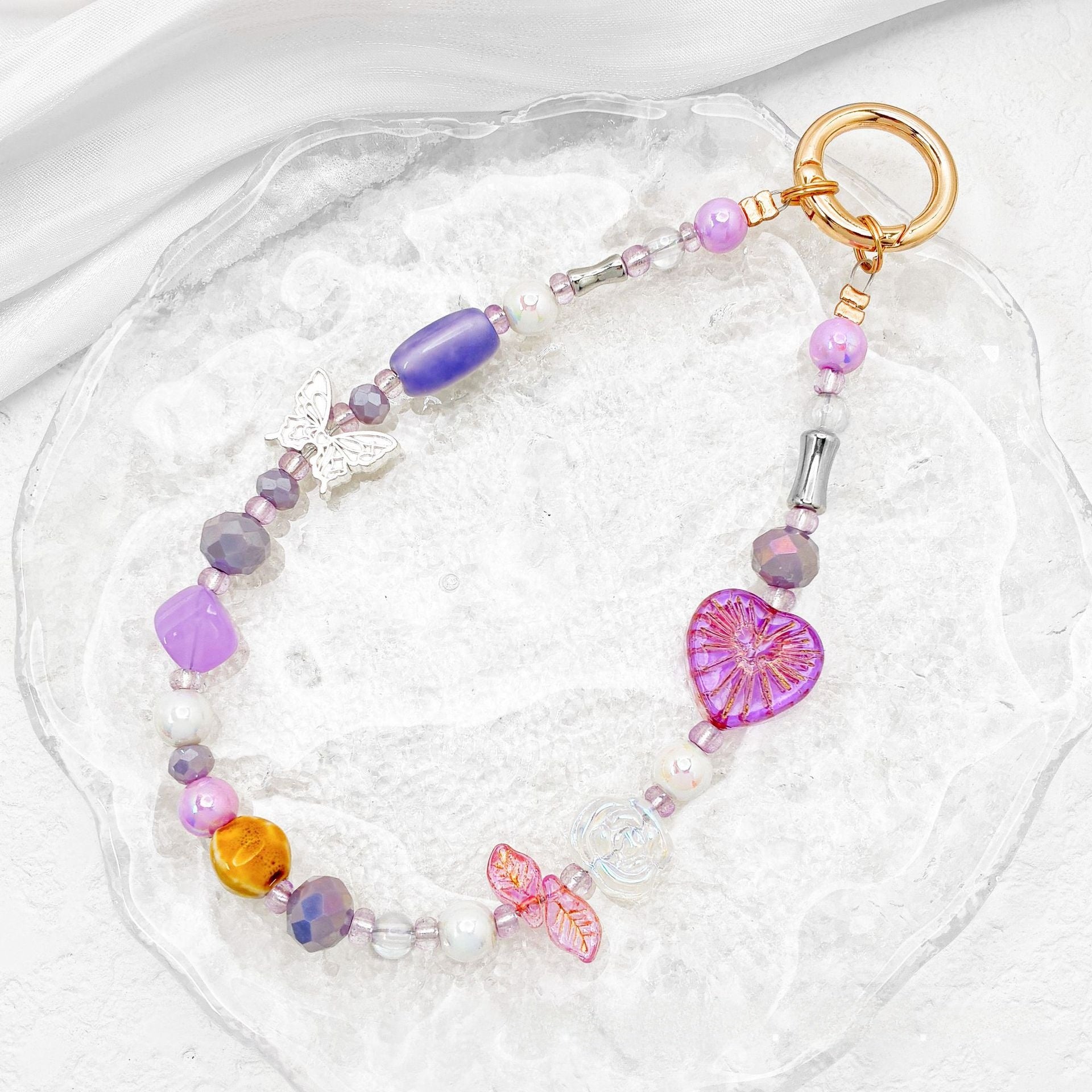 Lucky Heart Pendant Handmade With Beaded Chain, Original Design Jewelry Accessories In Plastic