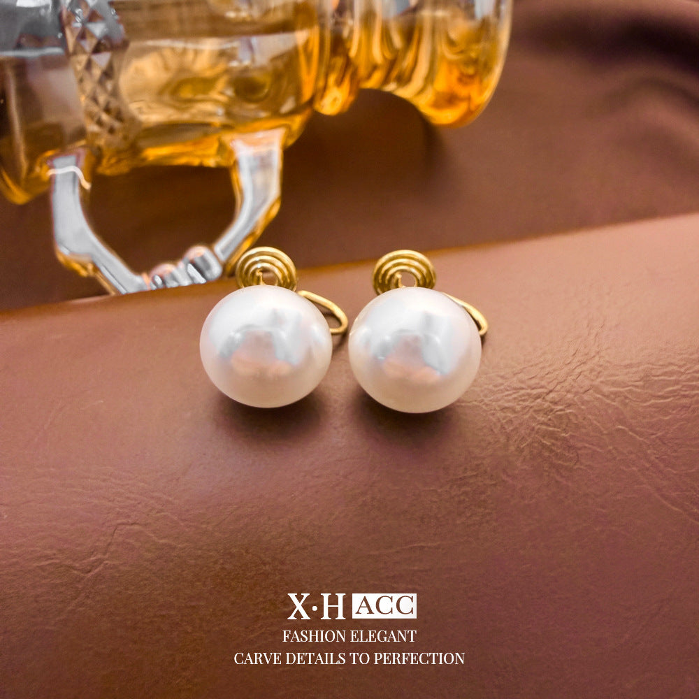 Elegant Heart Shape Clip Earrings For Women In Gold Alloy With Electroplated Finish And Artificial Pearl Inlay