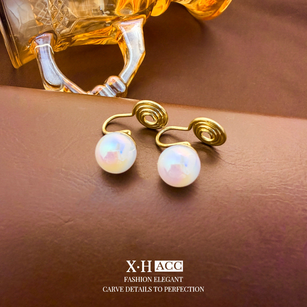 Elegant Heart Shape Clip Earrings For Women In Gold Alloy With Electroplated Finish And Artificial Pearl Inlay