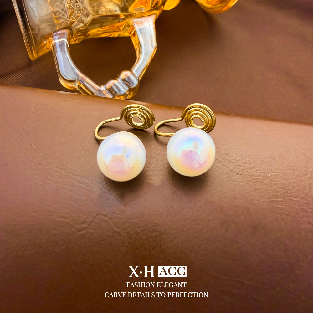 Elegant Heart Shape Clip Earrings For Women In Gold Alloy With Electroplated Finish And Artificial Pearl Inlay