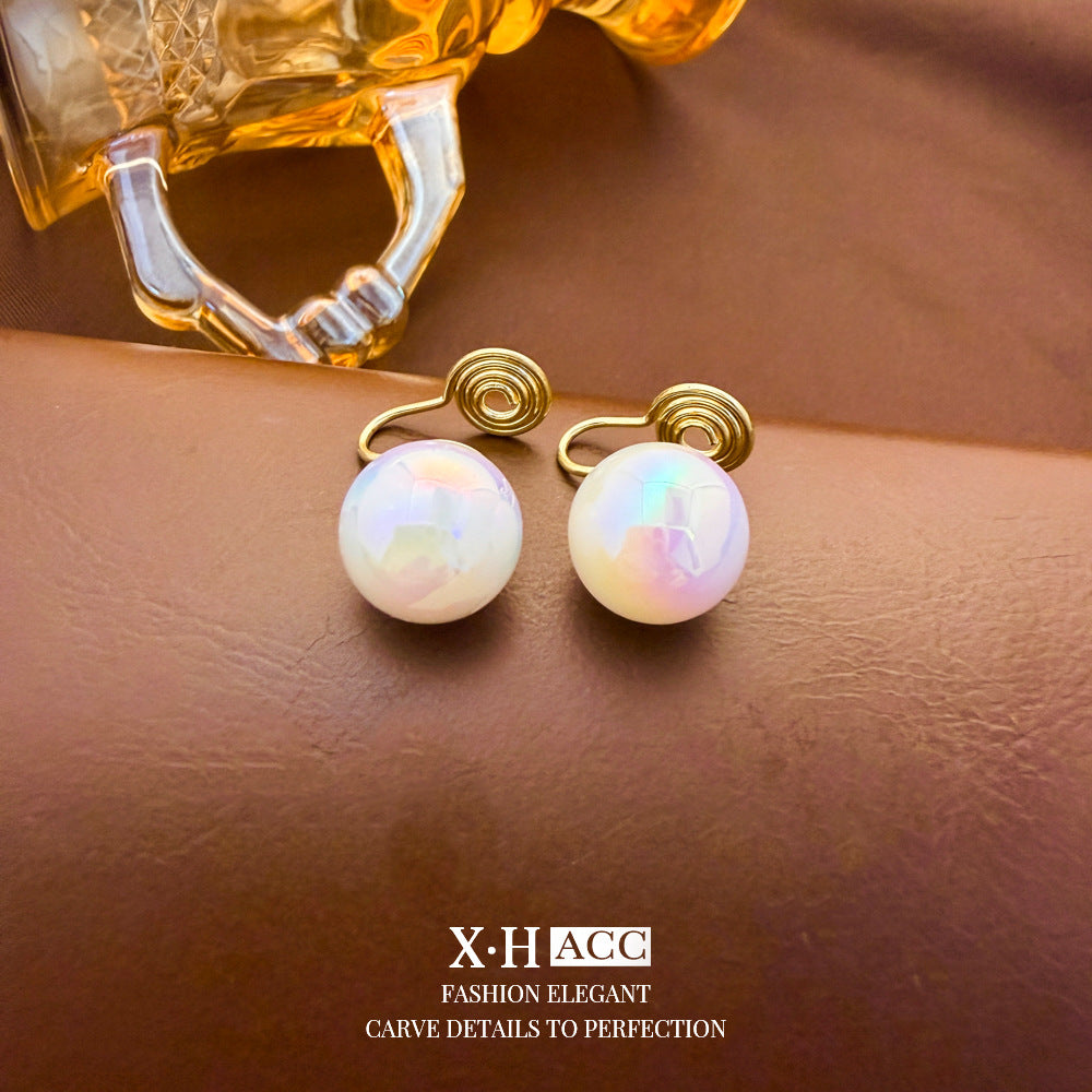 Elegant Heart Shape Clip Earrings For Women In Gold Alloy With Electroplated Finish And Artificial Pearl Inlay