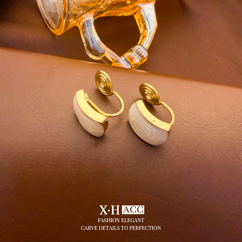 Elegant Heart Shape Clip Earrings For Women In Gold Alloy With Electroplated Finish And Artificial Pearl Inlay