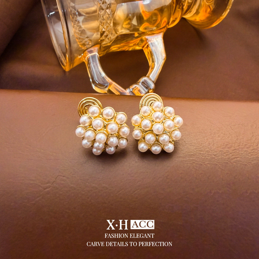 Elegant Heart Shape Clip Earrings For Women In Gold Alloy With Electroplated Finish And Artificial Pearl Inlay