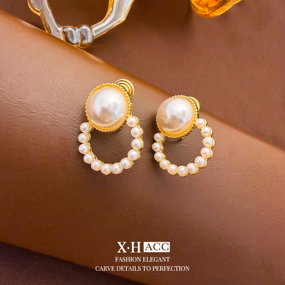 Elegant Heart Shape Clip Earrings For Women In Gold Alloy With Electroplated Finish And Artificial Pearl Inlay