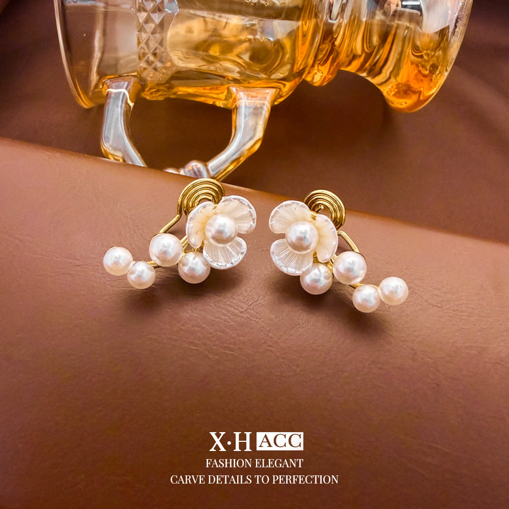Elegant Heart Shape Clip Earrings For Women In Gold Alloy With Electroplated Finish And Artificial Pearl Inlay