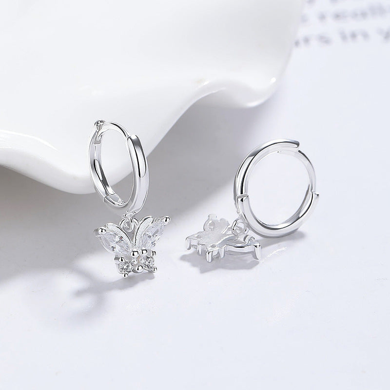 Butterfly Earrings For Women In Silver Featuring 925 Sterling Silver Ear Pins With Zircon Inlay