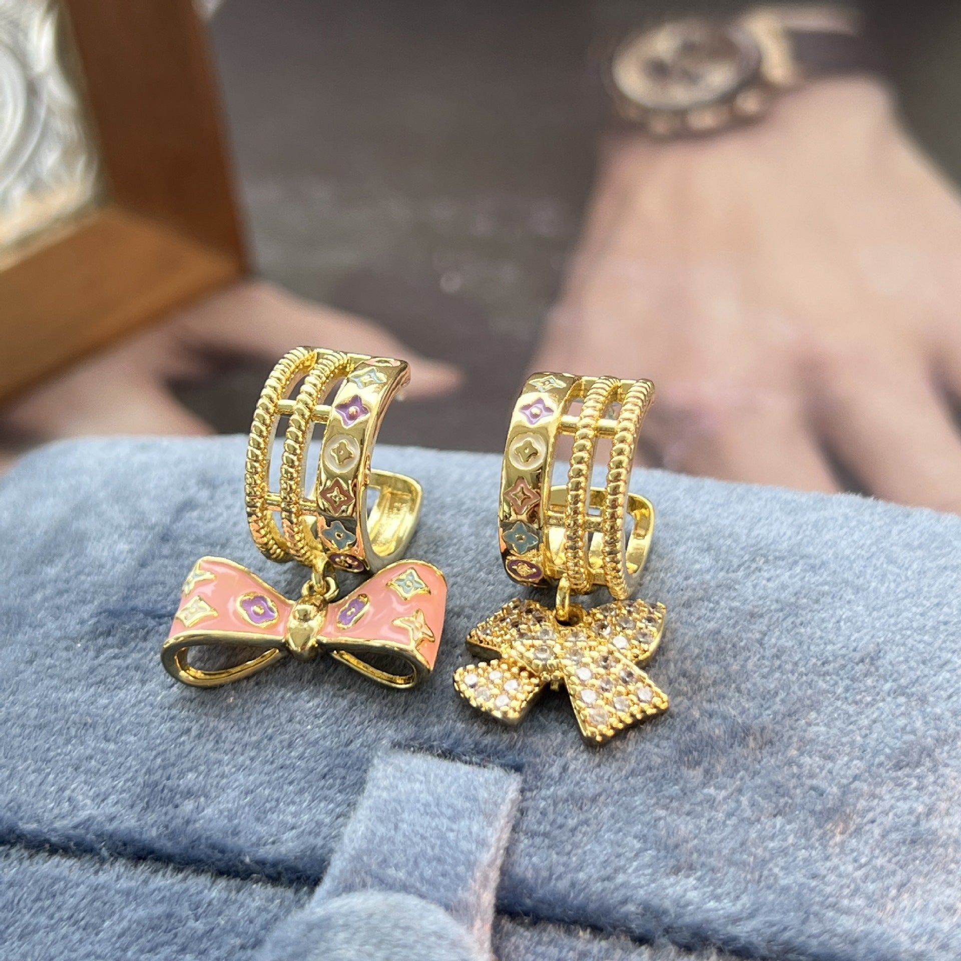 Bow Tie Earrings For Women Featuring Enamel Craft In Silver With 925 Sterling Silver Ear Pins And Copper Material