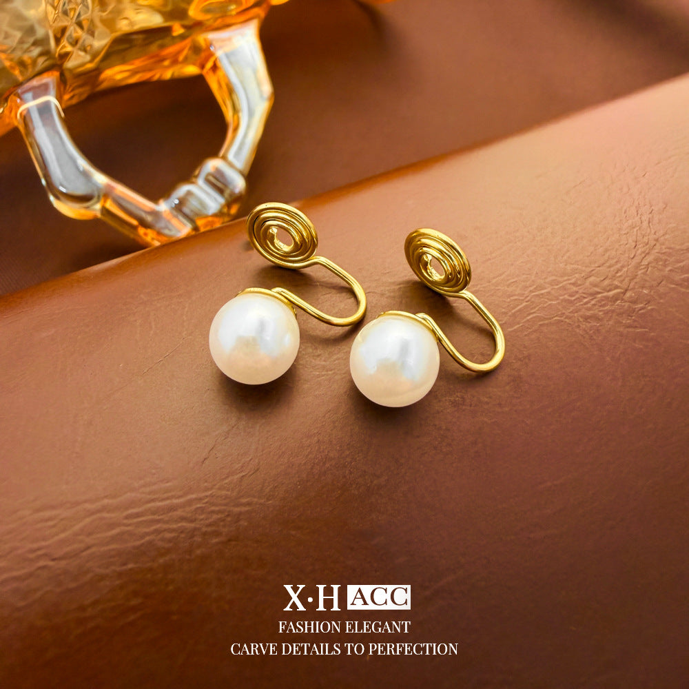 Elegant Heart Shape Clip Earrings For Women In Gold Alloy With Electroplated Finish And Artificial Pearl Inlay