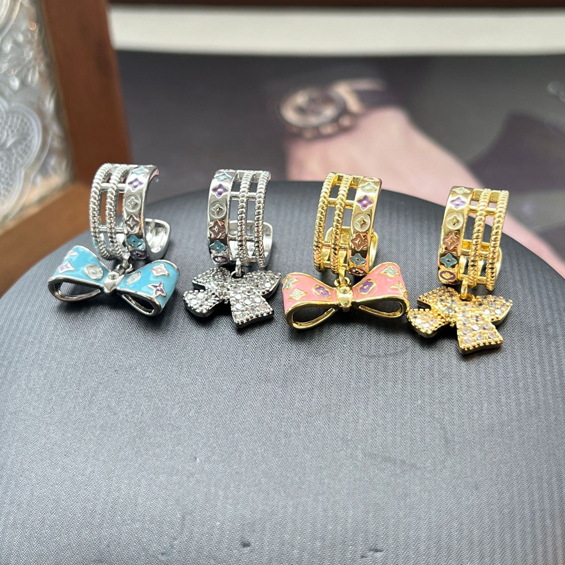 Bow Tie Earrings For Women Featuring Enamel Craft In Silver With 925 Sterling Silver Ear Pins And Copper Material