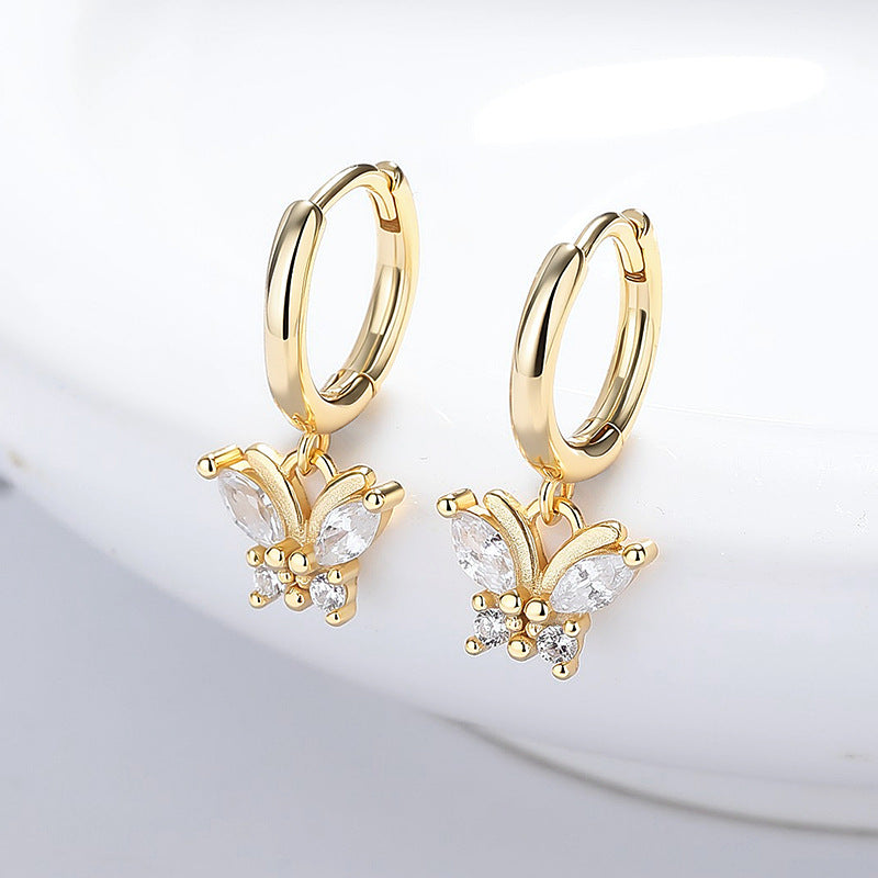 Butterfly Earrings For Women In Silver Featuring 925 Sterling Silver Ear Pins With Zircon Inlay