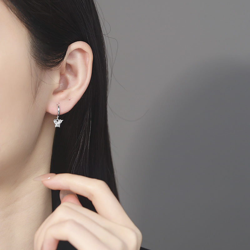 Butterfly Earrings For Women In Silver Featuring 925 Sterling Silver Ear Pins With Zircon Inlay