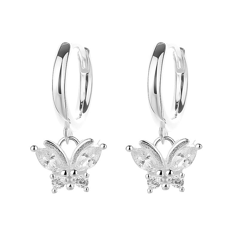 Butterfly Earrings For Women In Silver Featuring 925 Sterling Silver Ear Pins With Zircon Inlay