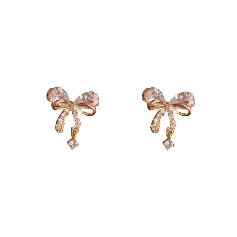 Bow Tie Earrings For Women In 14K Real Gold Plated Brass With Copper Ear Pins, Elegant Gold Jewelry