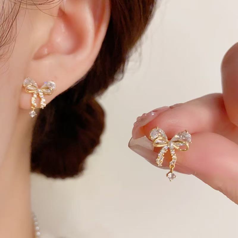 Bow Tie Earrings For Women In 14K Real Gold Plated Brass With Copper Ear Pins, Elegant Gold Jewelry