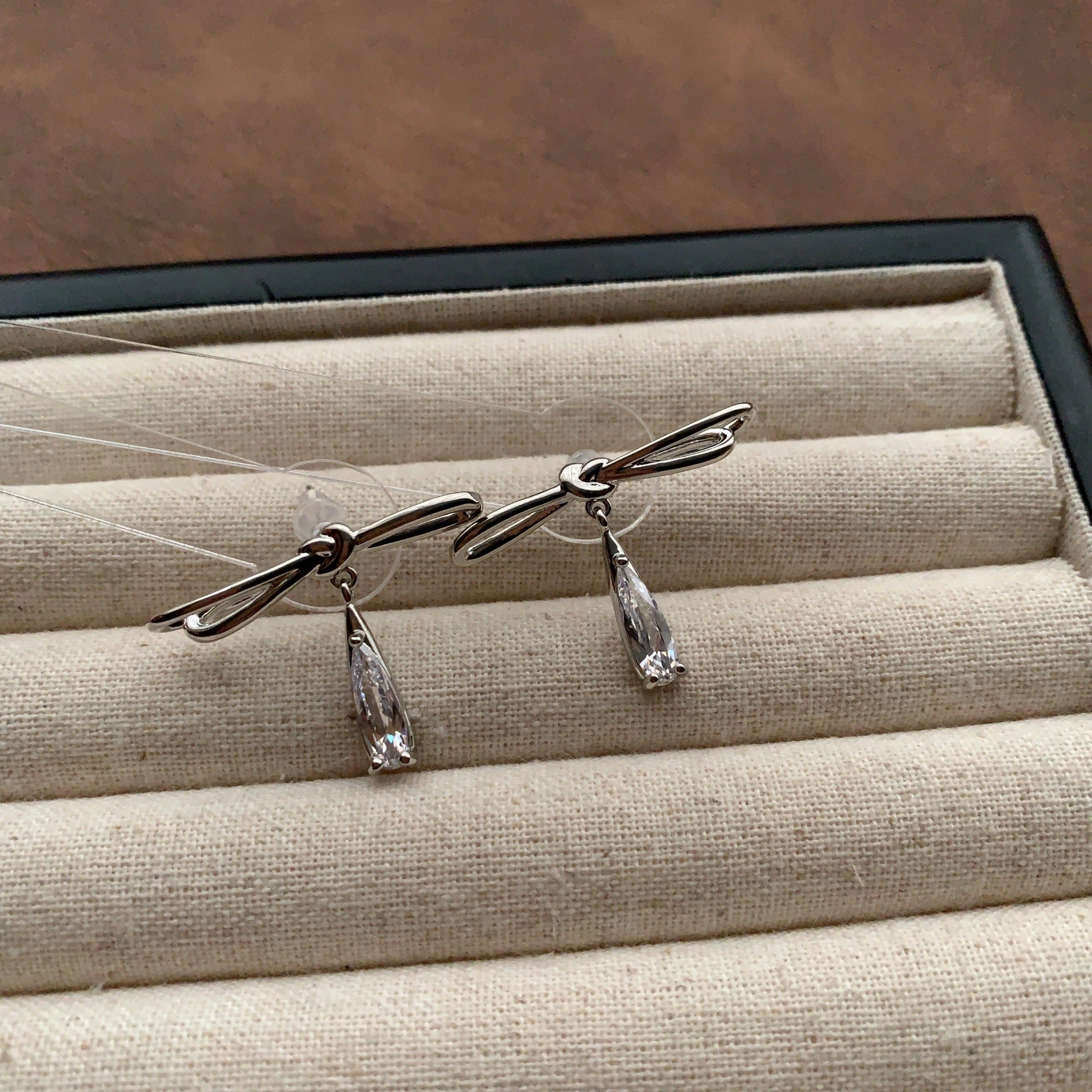 Bow Tie Drop Earrings For Women In New Style With 925 Sterling Silver Posts, Copper Base, Real Gold Plated And Zircon Inlay