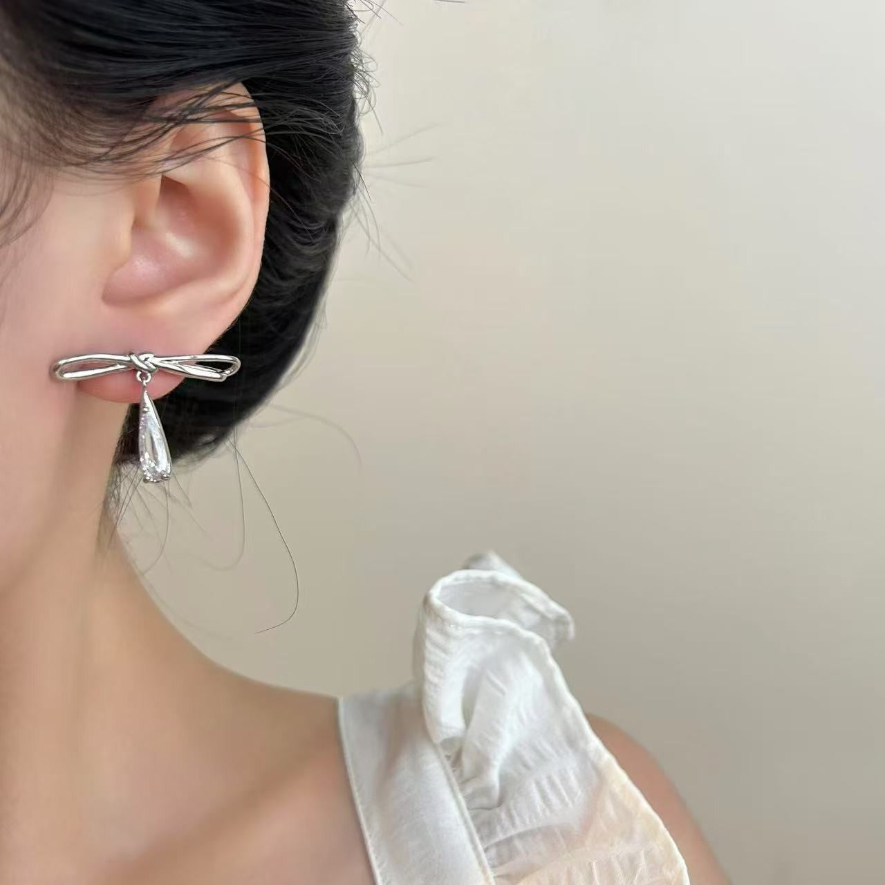 Bow Tie Drop Earrings For Women In New Style With 925 Sterling Silver Posts, Copper Base, Real Gold Plated And Zircon Inlay