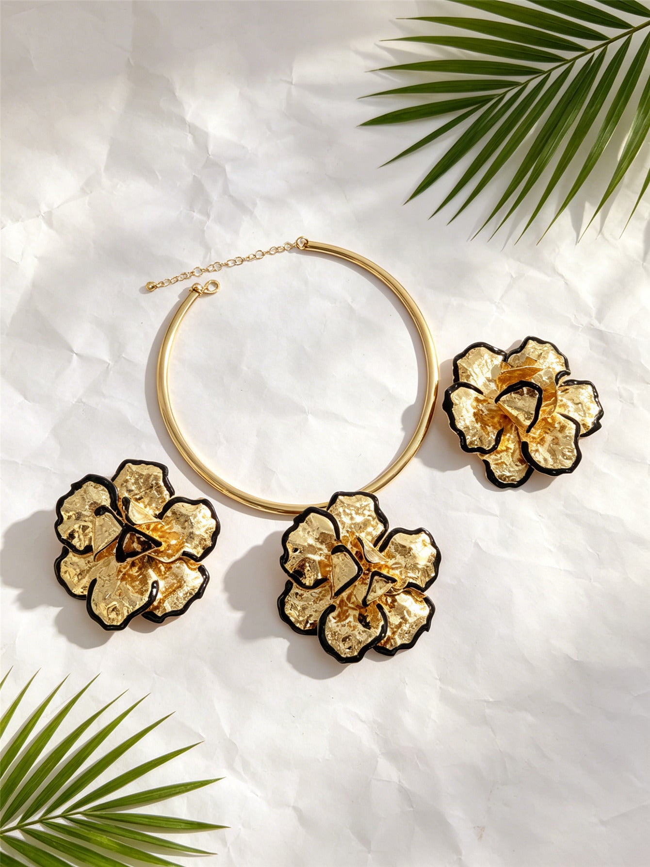 Bohemian Women’s Jewelry Set Featuring Asymmetrical Flowers Design, Golden Plated Iron With 0.03µm Thickness