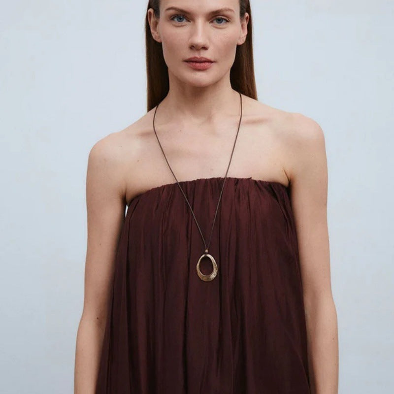 Luxurious Gold Circle Braid Pendant Necklace For Women With Copper Slider Chain