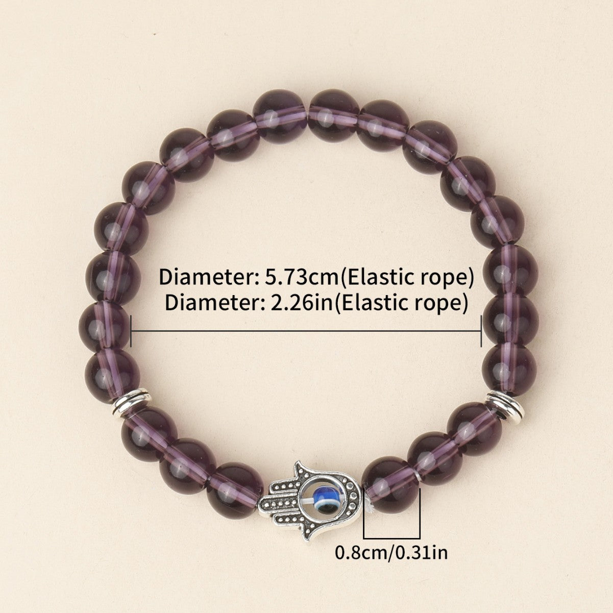 Handmade Hand Of Fatima Unisex Bracelet In Purple Featuring Natural Stone