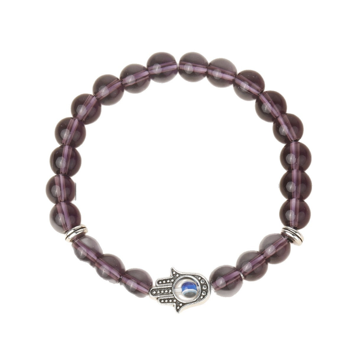 Handmade Hand Of Fatima Unisex Bracelet In Purple Featuring Natural Stone