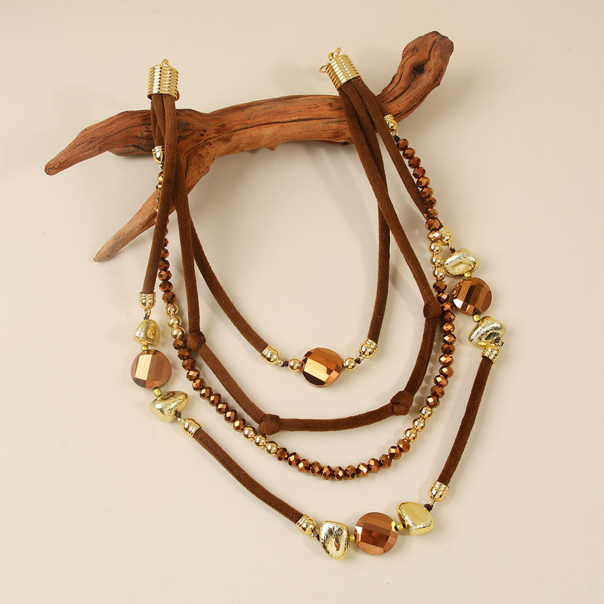 Maillard Style Brown Beaded Chain Sweater Chain For Women With Mixed Materials Featuring Beading Craft