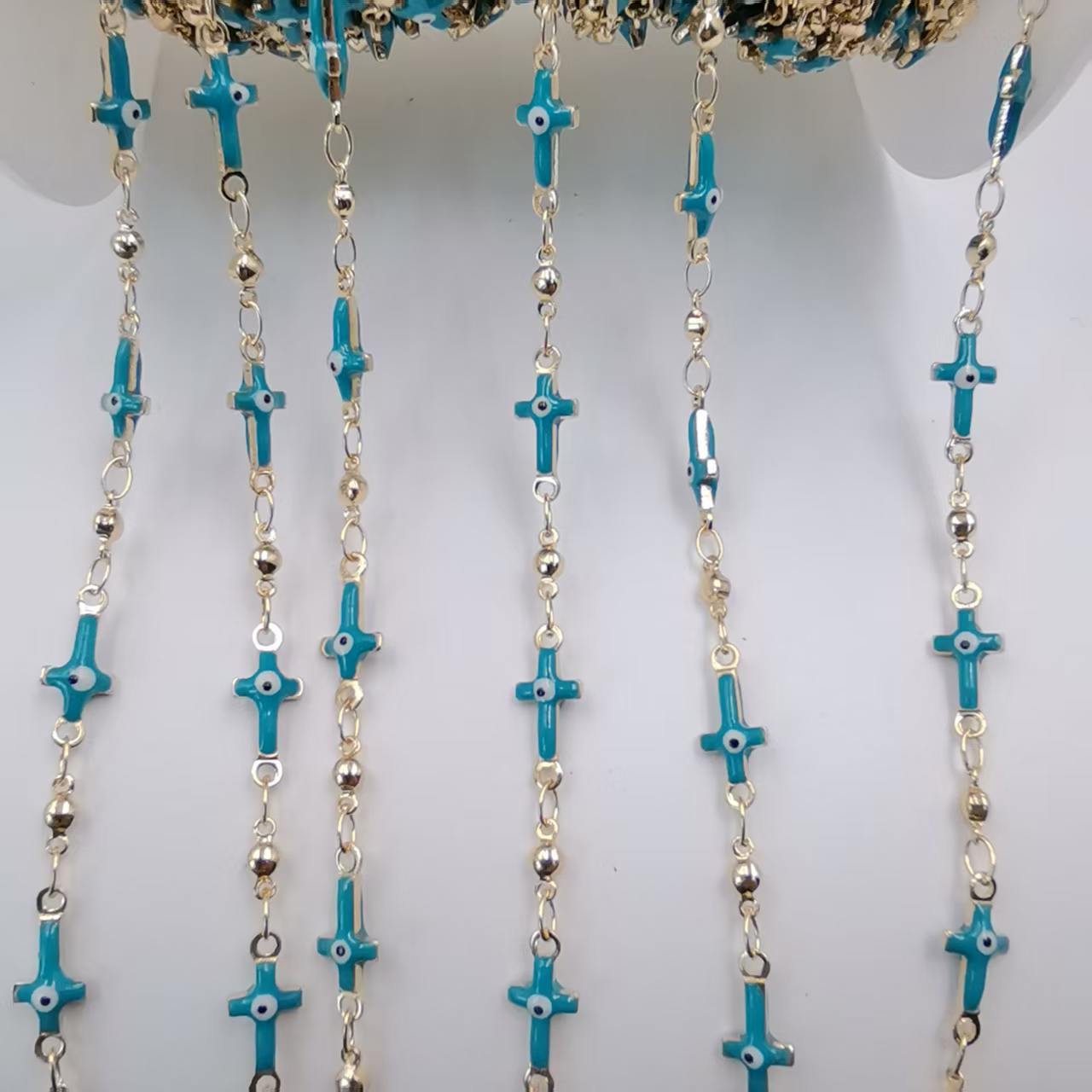 Gold Enamel Cross Copper Chain Featuring Handmade Chain Style For Jewelry Accessories