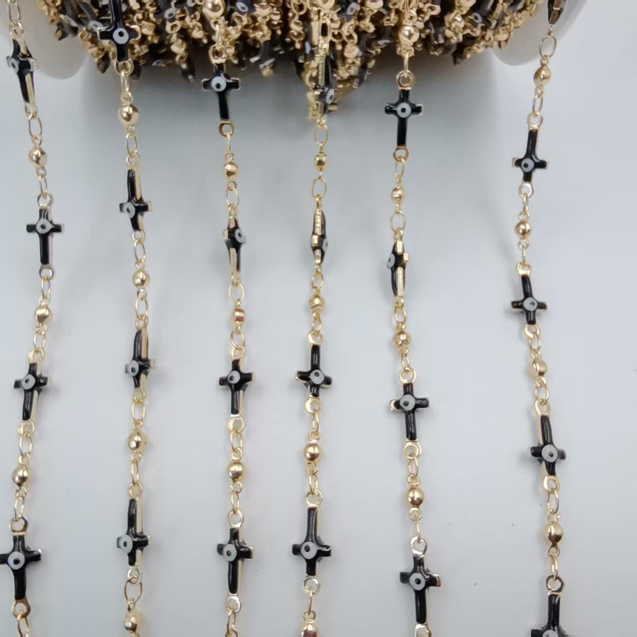 Gold Enamel Cross Copper Chain Featuring Handmade Chain Style For Jewelry Accessories