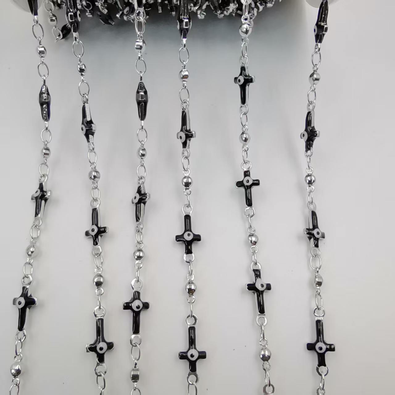 Gold Enamel Cross Copper Chain Featuring Handmade Chain Style For Jewelry Accessories