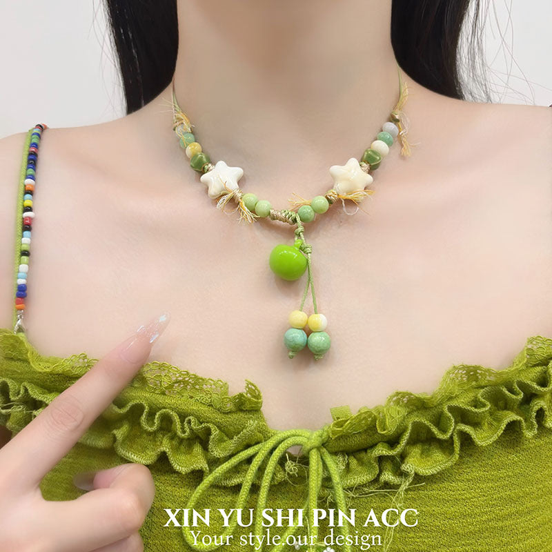 Apple Pattern Alloy Braid Choker Necklace With Electroplated Finish And Woven Chain For Women