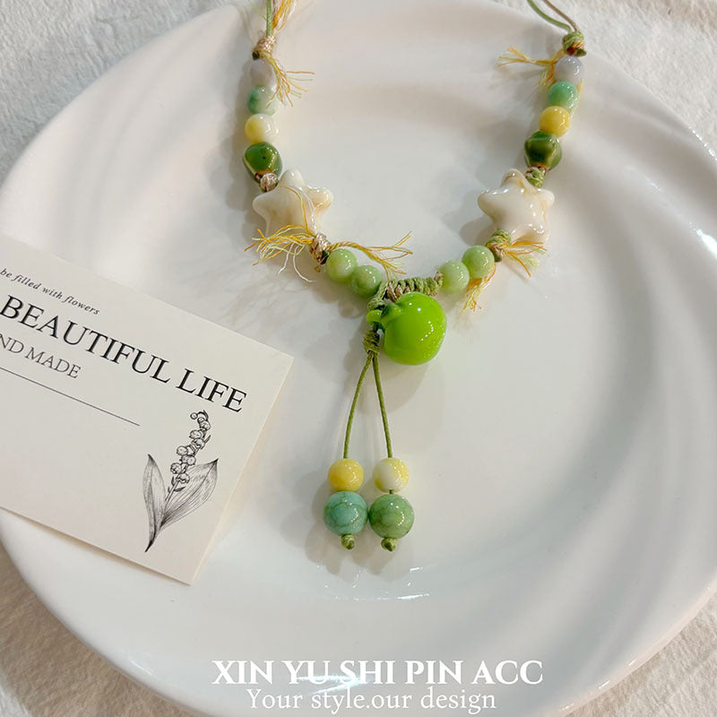 Apple Pattern Alloy Braid Choker Necklace With Electroplated Finish And Woven Chain For Women