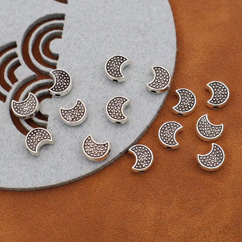 Moon Alloy Beads With Crystal Inlay, Diameter 7 Mm, Hole Size 1~1.9 Mm, Electroplated Finish For Jewelry Making