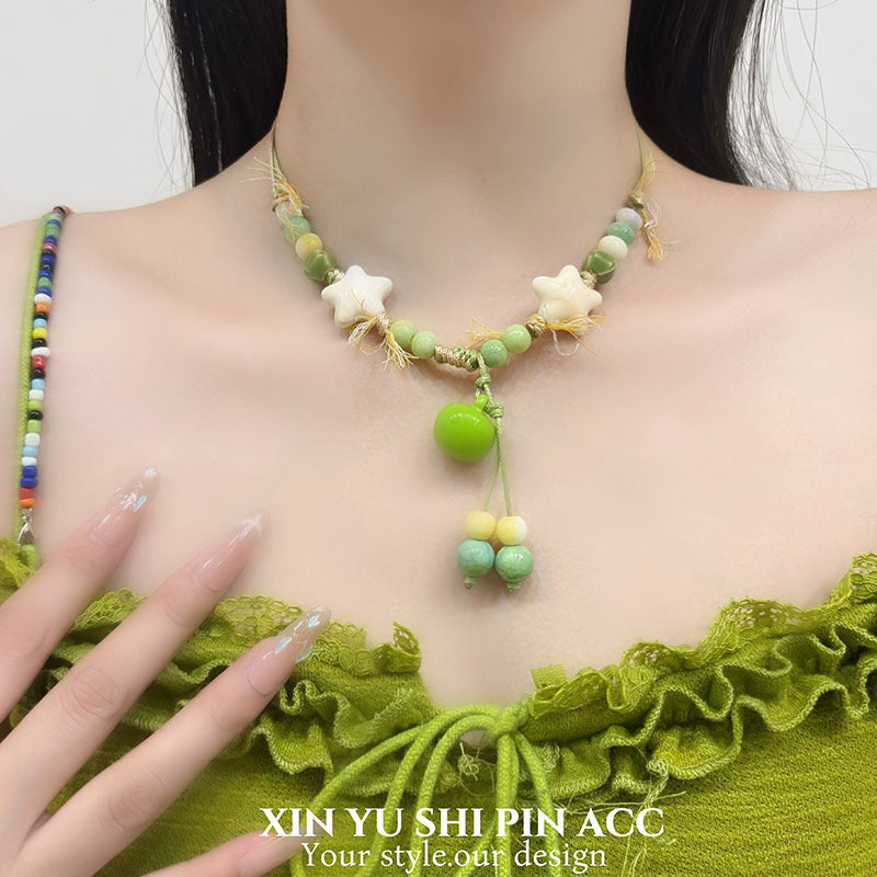 Apple Pattern Alloy Braid Choker Necklace With Electroplated Finish And Woven Chain For Women