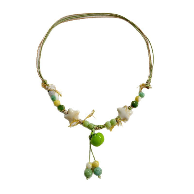Apple Pattern Alloy Braid Choker Necklace With Electroplated Finish And Woven Chain For Women