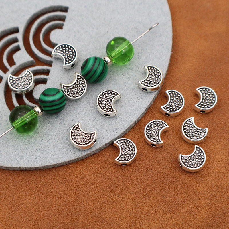 Moon Alloy Beads With Crystal Inlay, Diameter 7 Mm, Hole Size 1~1.9 Mm, Electroplated Finish For Jewelry Making